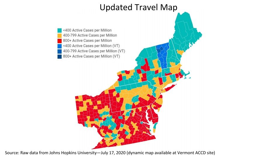 Updated Travel Map, Vermont, 7-17-2020